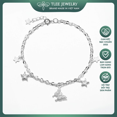 Lắc tay bạc nữ TLEE dây hoa treo charm hồ điệp ánh sao lấp lánh nữ tính TLEE JEWELRY LT0401