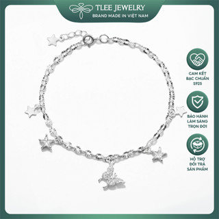 Lắc tay bạc nữ TLEE dây hoa treo charm hồ điệp ánh sao lấp lánh nữ tính TLEE JEWELRY LT0401