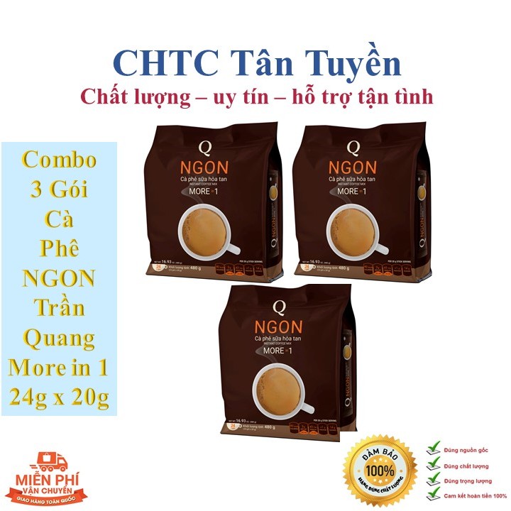 Combo 3 gói cà phê Ngon Trần Quang - cà phê sữa ống more in 1 Trần Quang gói 480g (24 ống x 20g)