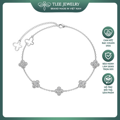 Lắc tay bạc nữ TLEE cỏ bốn lá đính đá năm mặt treo charm hồ điệp cánh trơn TLEE JEWELRY LT0402