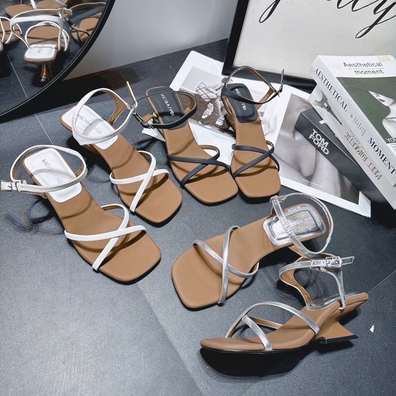 Giày Sandals nữ cao gót đế xuồng mũi vuông cao 5cm - Shoes