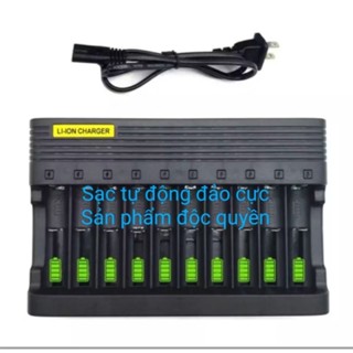 sạc pin 18650 phiên bản mới, SẠC THÔNG MINH TỰ ĐỘNG ĐẢO CỰC, sạc 10 cell tự ngắt, sạc pin 3.7/4.2v