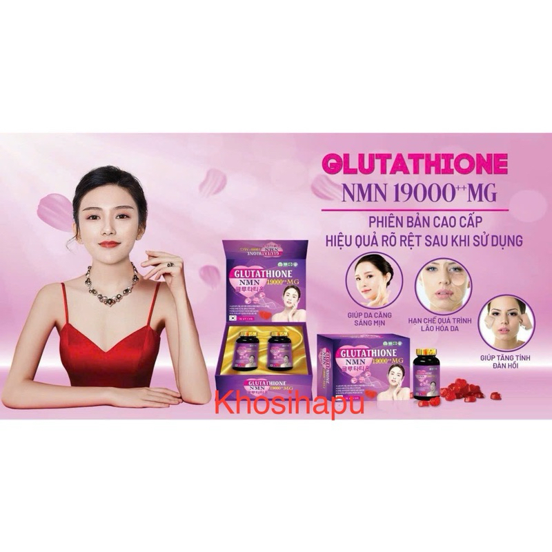 Set 2 lọ Kẹo Glutathione 19000mg NMN Collagen làm đẹp da trắng da cấp tốc giảm nám tàn nhang chống nhăn da lão hóa da