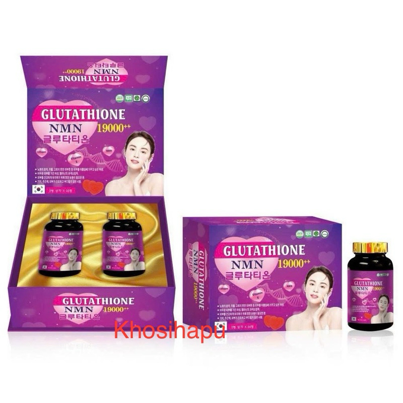 Set 2 lọ Kẹo Glutathione 19000mg NMN Collagen làm đẹp da trắng da cấp tốc giảm nám tàn nhang chống nhăn da lão hóa da