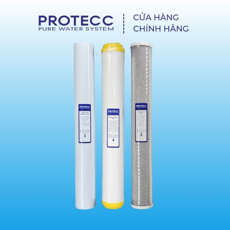 Bộ Lõi Lọc Thô 20 Inch ( PP5u - CATION - CTO ) - Dùng Cho Nguồn Nước Giếng, Nước Máy Nhiễm Sắt Canxi