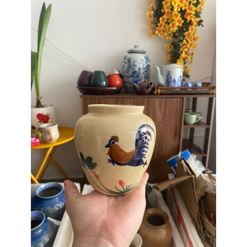 Lu uống nước, lu bia hoạ tiết con gà - nhiều màu