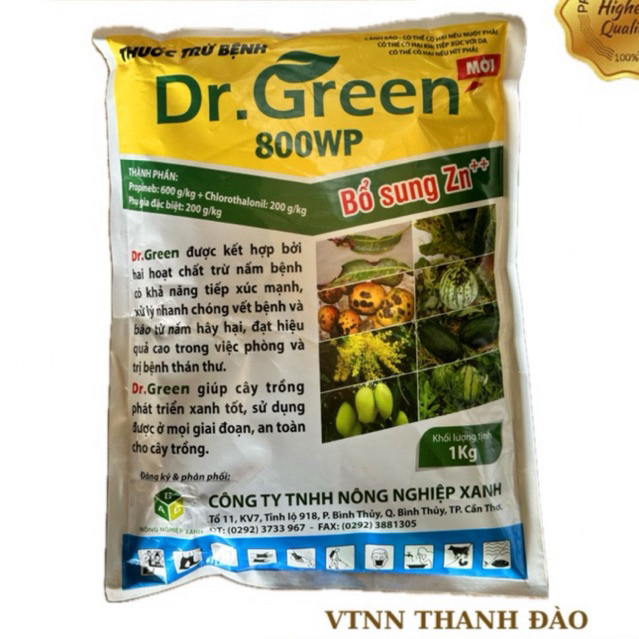 Sản phẩm trừ nấm bệnh DR.GREEN 800WP gói 1kg, có bổ sung kẽm