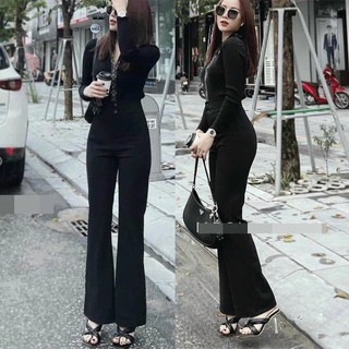   959  QUẦN ỐNG LOE CẠP CAO PHỐI 2 CÚC CHẤT TUYẾT MƯA 