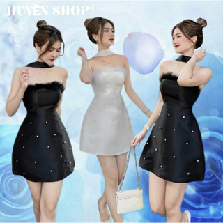 Đầm dự tiệc cúp ngực phối lông vũ cổ joker Loren xinh xắn