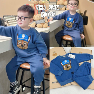 Bộ Nỉ Cho Bé Trai , Bộ Nỉ Xanh Chó Cứu Hộ Chất Nỉ Bông Bo Gấu Cho Bé - Nhà Cam