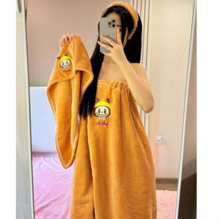Sét/3 khăn tắm labubu dạng váy quấn thấm hút nước bộ gồm 3 món khăn quấn người khăn ủ đầu băng đô