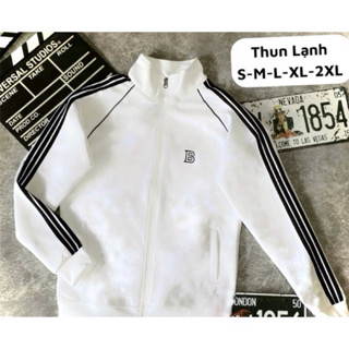 Áo Khoác Thể Thao Nam Nữ Thun Lạnh Poly 2 Da Cao Cấp A D I D A S Màu Trắng 3 Sọc Thêu Áo Khoác Thu Đông Chất Thun Lạnh