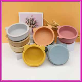 Bát Ăn Dặm Silicon Hình Gấu Chống Đổ, Có Đế Hít Chân Không Chống Trượt An Toàn Cho Bé