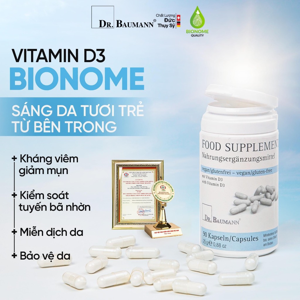 Viên Uống Bổ Sung D3 FOOD SUPPLEMENT VITAMIN D3 60 Viên [DR.BAUMANN]