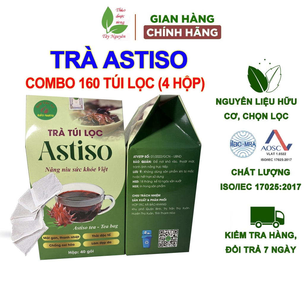 Combo 4 hộp (160 gói) trà túi lọc atiso Bảo Khang, actiso, astiso, hoa atiso khô