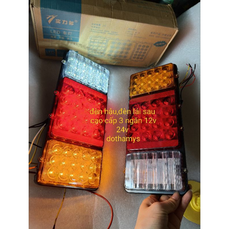 đôi đèn led hậu xe tải 3 ngăn 12v 24v đế sắt loại 1 , đèn lái sau  chế lắp cho isuzu, kia, huyndai, xe tàu 2003a