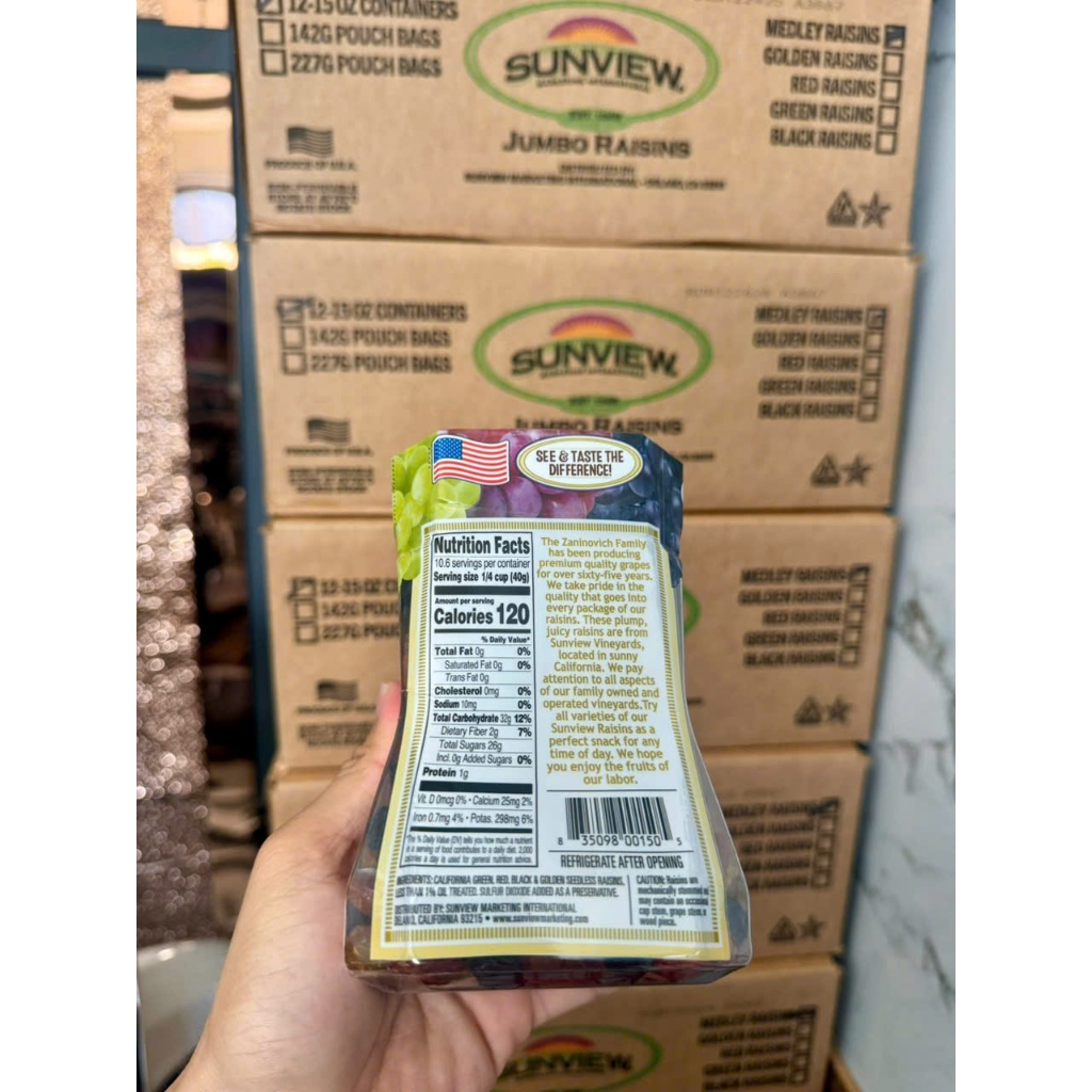 1 HÔP NHO KHÔ MỸ SUNVIEW RAISINS 425G