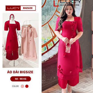 Áo dài Bigsize nữ cách tân kiểu đính bông 3D kèm quần 50-90kg - LUCY Bigsize (1116)