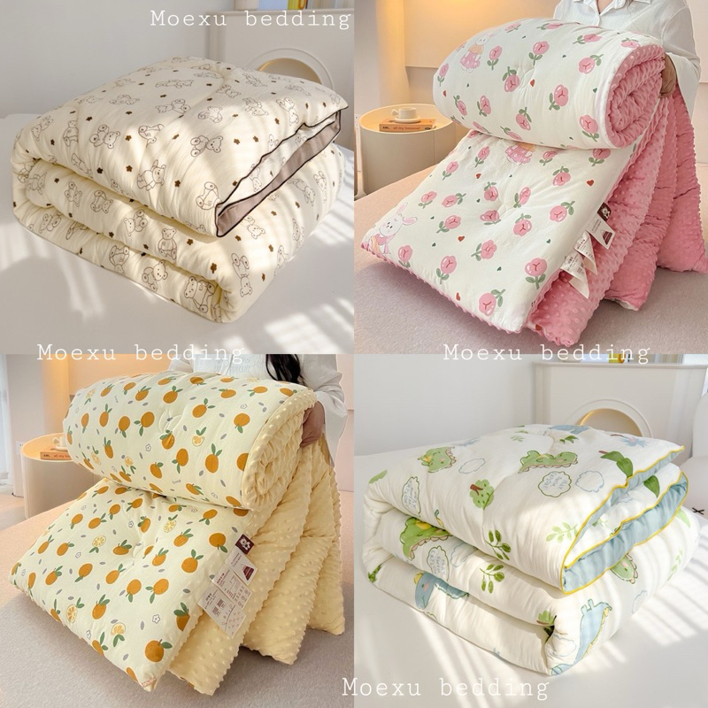 Chăn phao đũi lót nỉ nhung mùa đông dày dặn kích thước 2mx2m3 nhập khẩu loại 1 chất liệu đũi cotton mềm mại giữ ấm tốt