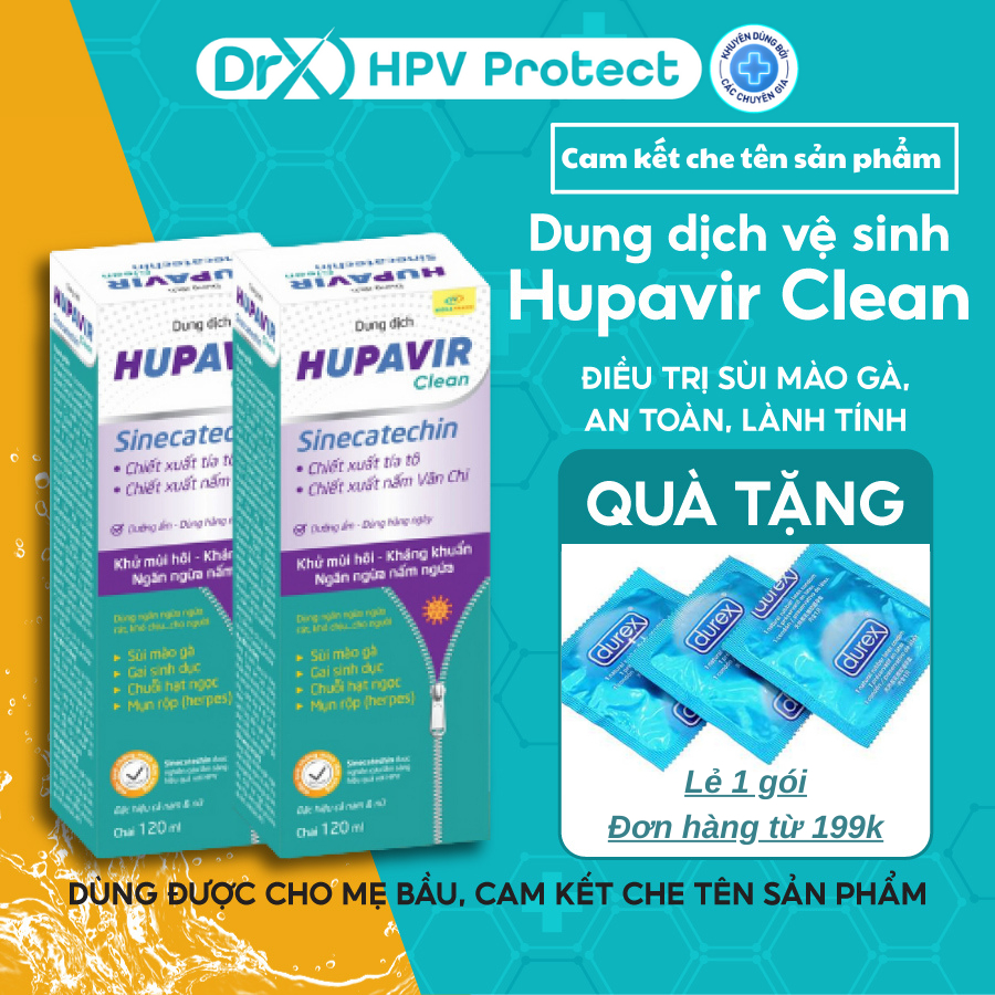 Dung Dịch Vệ Sinh Nam Nữ Hupavir Sinecatechin Clean HPV Giảm Sùi Mào Gà, Ngừa Viêm Làm Sạch An Toàn Cho Mẹ Bầu 120ml