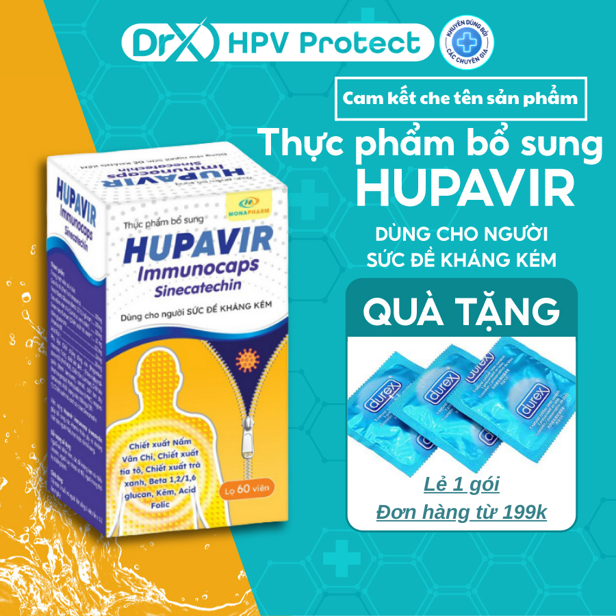 Thực phẩm bổ sung HUPAVIR Immunocaps hỗ trợ đào thải HPV, sùi mào gà dùng cho người sức đề kháng kém - Lọ 60 viên