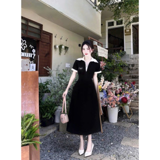 Đầm Cổ Sơ Phối Trắng Kèm Tag Nơ ( Big Size Huỳnh Ngọc)