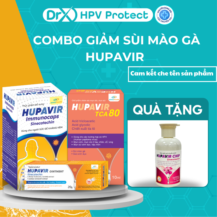 Combo giảm sùi mào gà Hupavir giảm sùi,  hỗ trợ ngăn tái nhiễm sùi mào gà