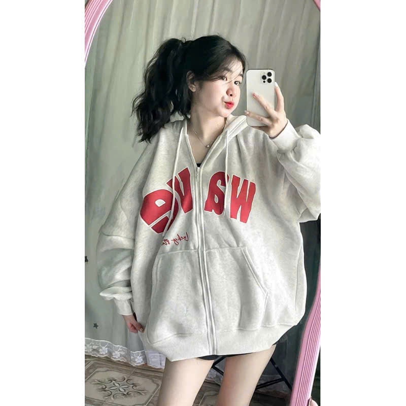 Áo khoác nỉ nữ hhoodie nỉ ngoại form rộng cute hàn quốc in chữ WAVE CaMa Store M2523
