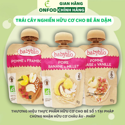 Trái cây nghiền hữu cơ cho bé Babybio ONFOD 90g ăn dặm cho bé từ 6 tháng tuổi