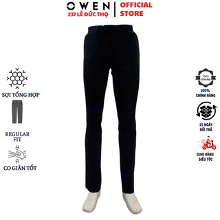 Quần âu nam công sở OWEN QR242847R đồ tây cao cấp dáng Regular fit màu đen trơn chất nylon mềm mại co giãn tốt 