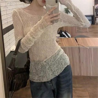 BARE_Áo Ren Lưới Đính Đá Ôm Body Dài Tay Kèm Áo 2 Dây Bên Trong Phong Cách Quyến Rũ- A406