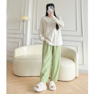 Bộ Nữ dài gắn nút hoa cúc, Đồ bộ nữ đính nút JULY FASHION, Sét bộ mặc nhà Quần dài áo dài tay Chất đũi mềm, thun xượt