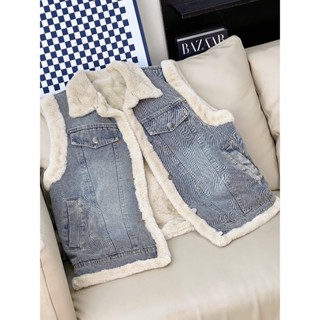 Áo khoác Gile bò nắp túi viển lót lông ZENA siêu xinh 30446