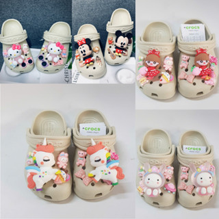 HÀNG LOẠI 1-Tặng 12 Sticker-Dép Cross cho bé gái bé trai trẻ em HannaKids Sục Cros Classic giày xục Croc Clog Kid màu Be
