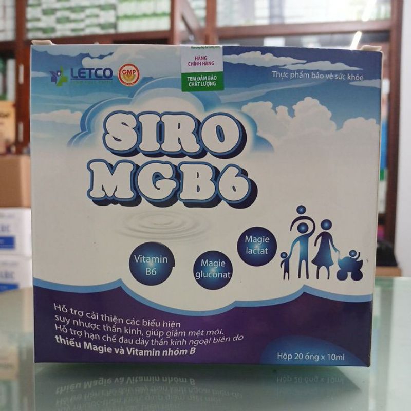 Siro MGB6 Letco bổ sung magie và B6 hỗ trợ giảm đau thần kinh ngoại biên, giảm mệt mỏi, hộp 20 ống.
