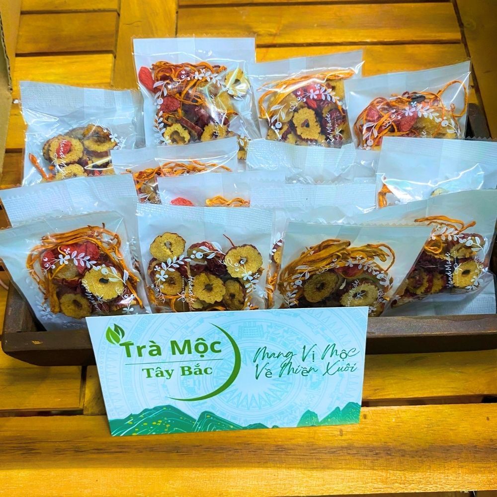 Lẻ 10 Gói Trà đông trùng tứ vị hàng tự mic chuẩn (nấm đông trùng hạ thảo, táo đỏ, kỷ tử, long nhãn) - Trà Mộc Tây Bắc
