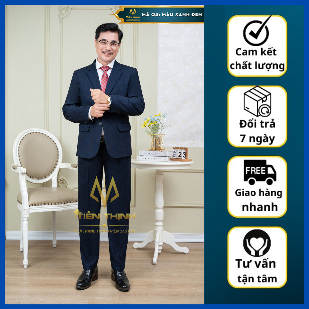 Bộ Vest Trung tuổi Hồng Ngọc, Vest trung tuổi 2 khuy vải tuýp si nhập khẩu ( tặng cà vạt )