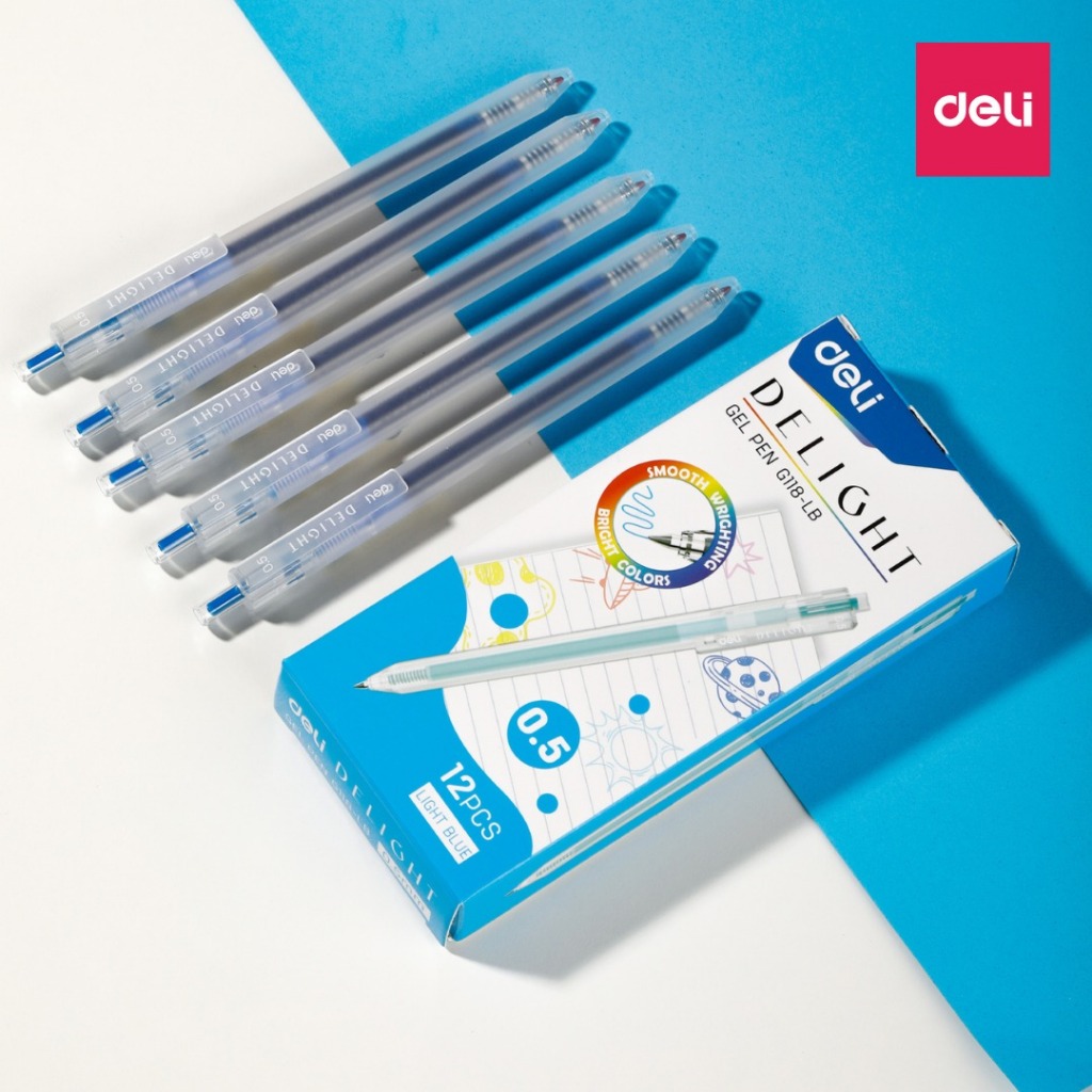 Bút Gel Mực Xanh Dương Sáng - Light Blue Deli EG118
