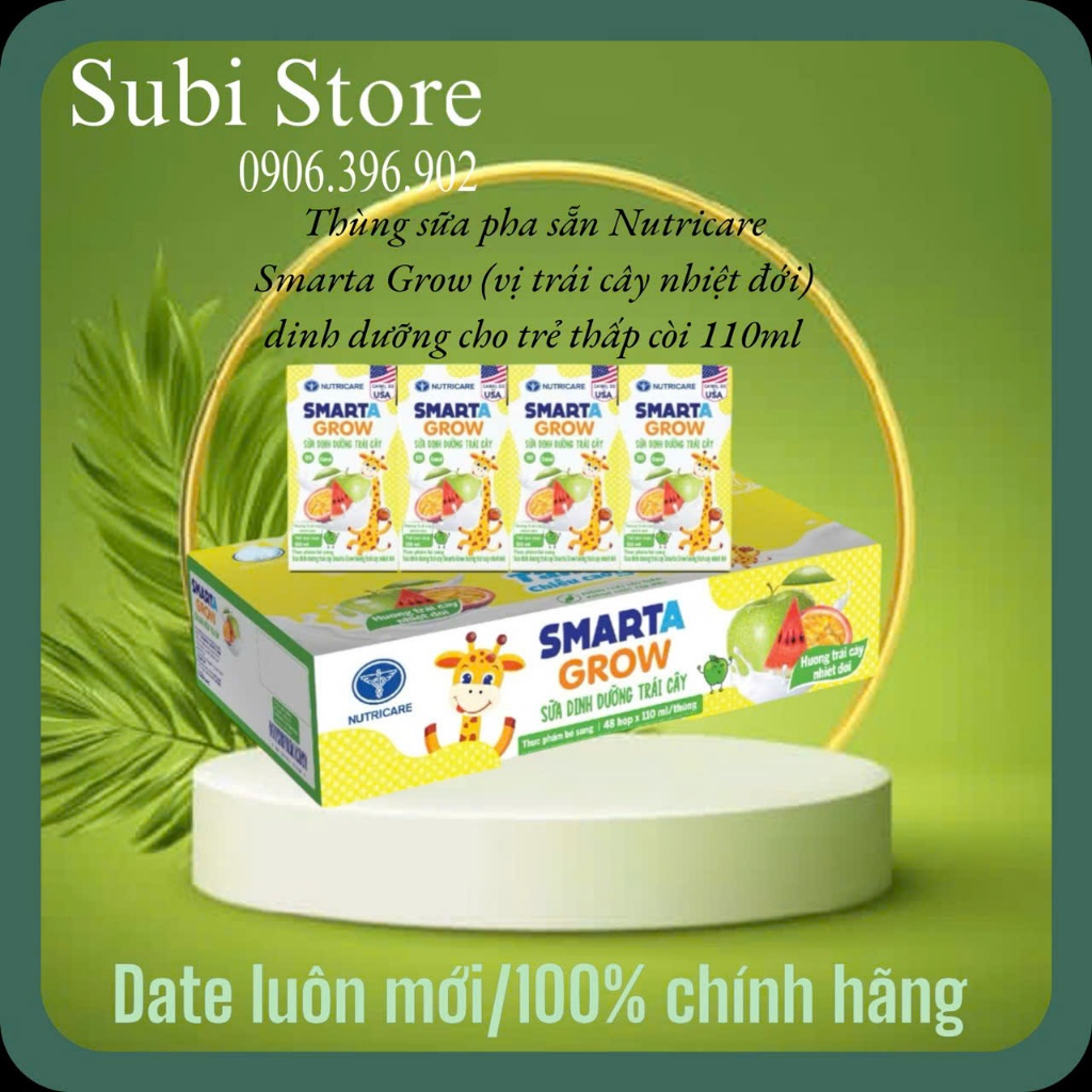 Thùng sữa pha sẵn Nutricare Smarta Grow (vị trái cây nhiệt đới) dinh dưỡng cho trẻ thấp còi 110ml
