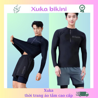 Đồ bơi nam tay dài, quần bơi nam áo bơi nam có khóa kéo che nắng phong cách thể thao