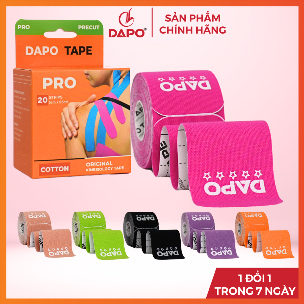 Băng Dán Cơ Thể Thao Dapo Tape Pro, Bản Cắt Sẵn, Băng Quấn Cổ Chân, Băng Gối, Kinesiology Tape