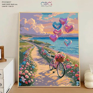 Tranh Tô Màu Số Hoá Seri Chữa Lành Phong Cảnh Thiên Nhiên COCI Xe Đạp Bờ Biển Yên Bình PCC3027