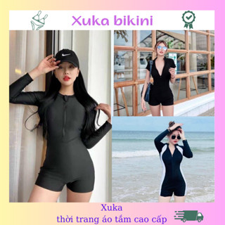 Bộ đồ bơi liền thân kín đáo,bikini 1 mảnh tay dài tay ngắn quần đùi dây khóa kéo kiểu dáng thể thao Xuka 98