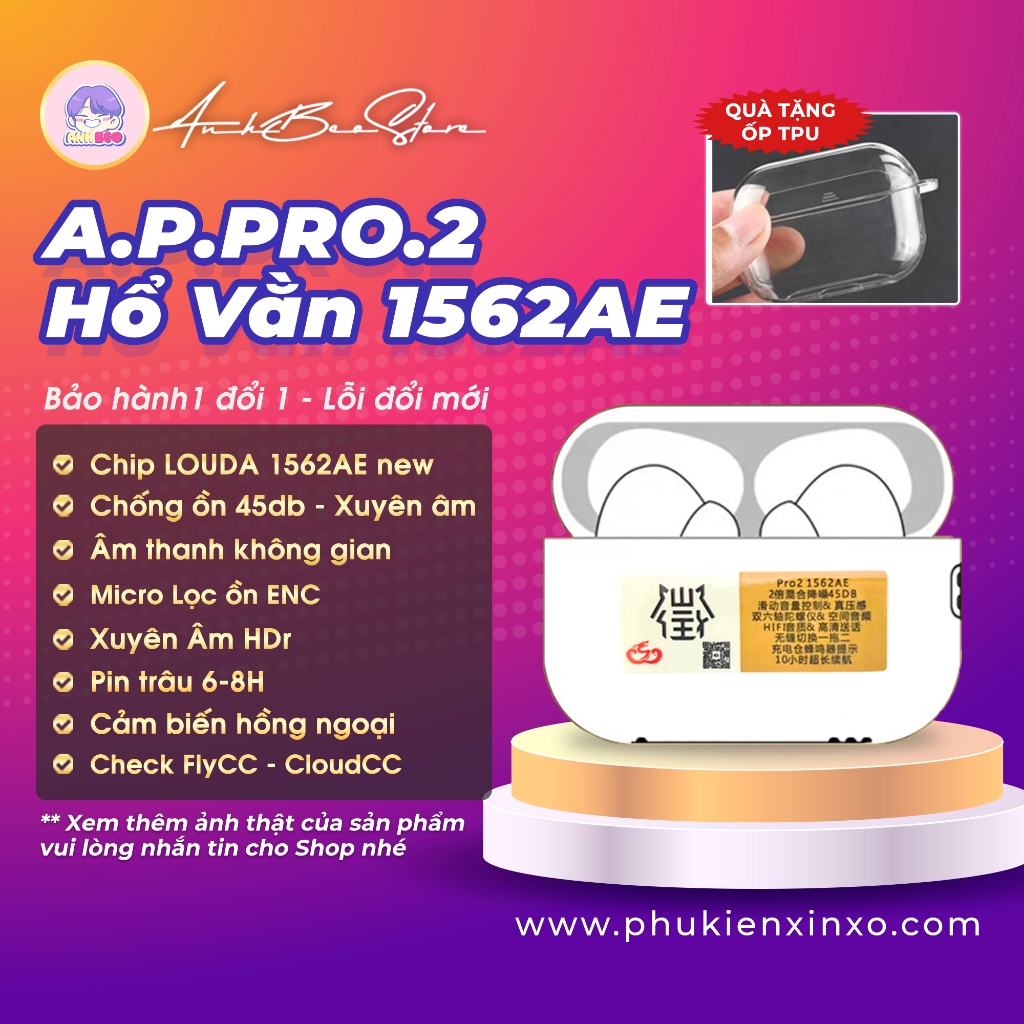 [Tặng Ốp + Cáp Sạc] - Hổ Vằn 1562AE - Tai nghe Pro.2 chống ồn chủ động 45Db - âm thanh không gian - 