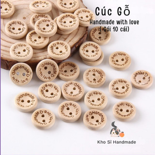 Cúc gỗ handmade with love (gói 10 cái)