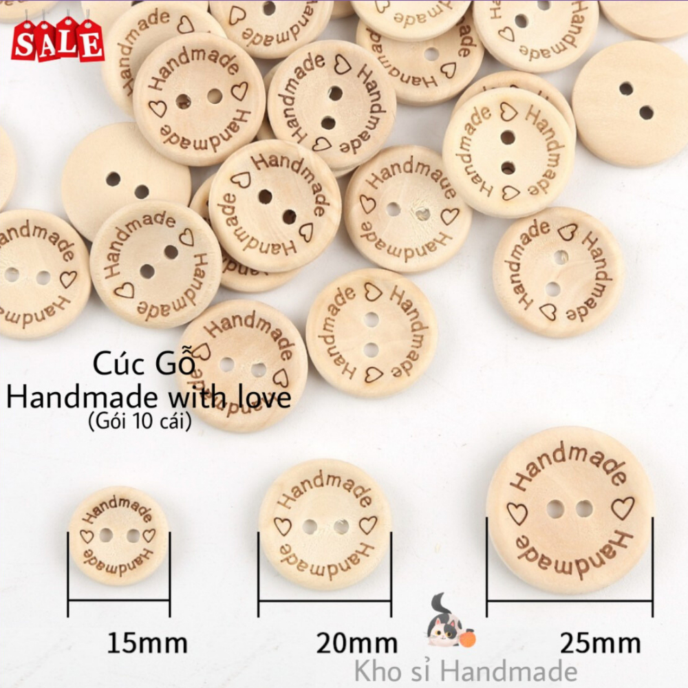 Cúc gỗ handmade with love (gói 10 cái)
