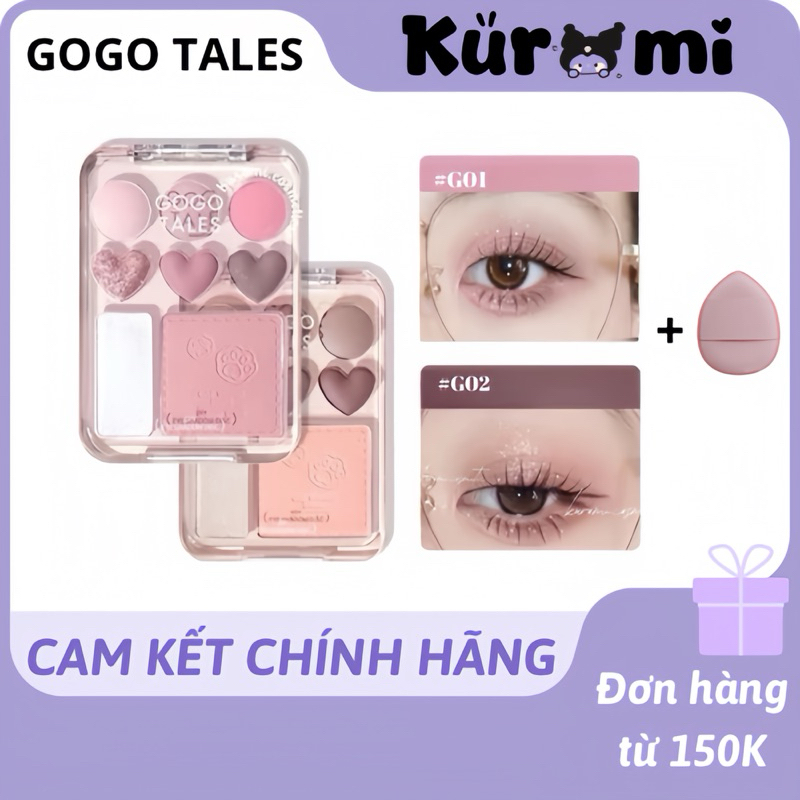 [HOẢ TỐC] GOGOTALES Bảng mắt Gogo tales trái tim 8 ô kèm Highlight Má Hồng theme Sticker 3 in 1 GT60
