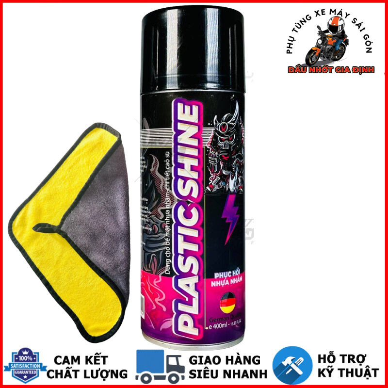 Dưỡng nhám Sprayking Plastic Shine mẫu mới 400ml và khăn 3M