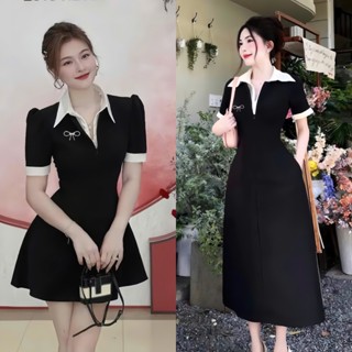 BIGSIZE HIẾU HIẾU (55-95KG) - Đầm nữ cổ sơ mi kiểu basic tay ngắn kèm nơ dự tiệc