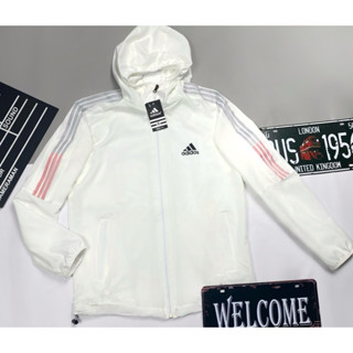 Áo Khoác Dù Nam Nữ 2 Lớp Cao Cấp Màu Trắng 3 Sọc A D I D A S Bên Trong Lót Lưới Có Túi Trong Áo Khoác Gió LineXuông DMEN